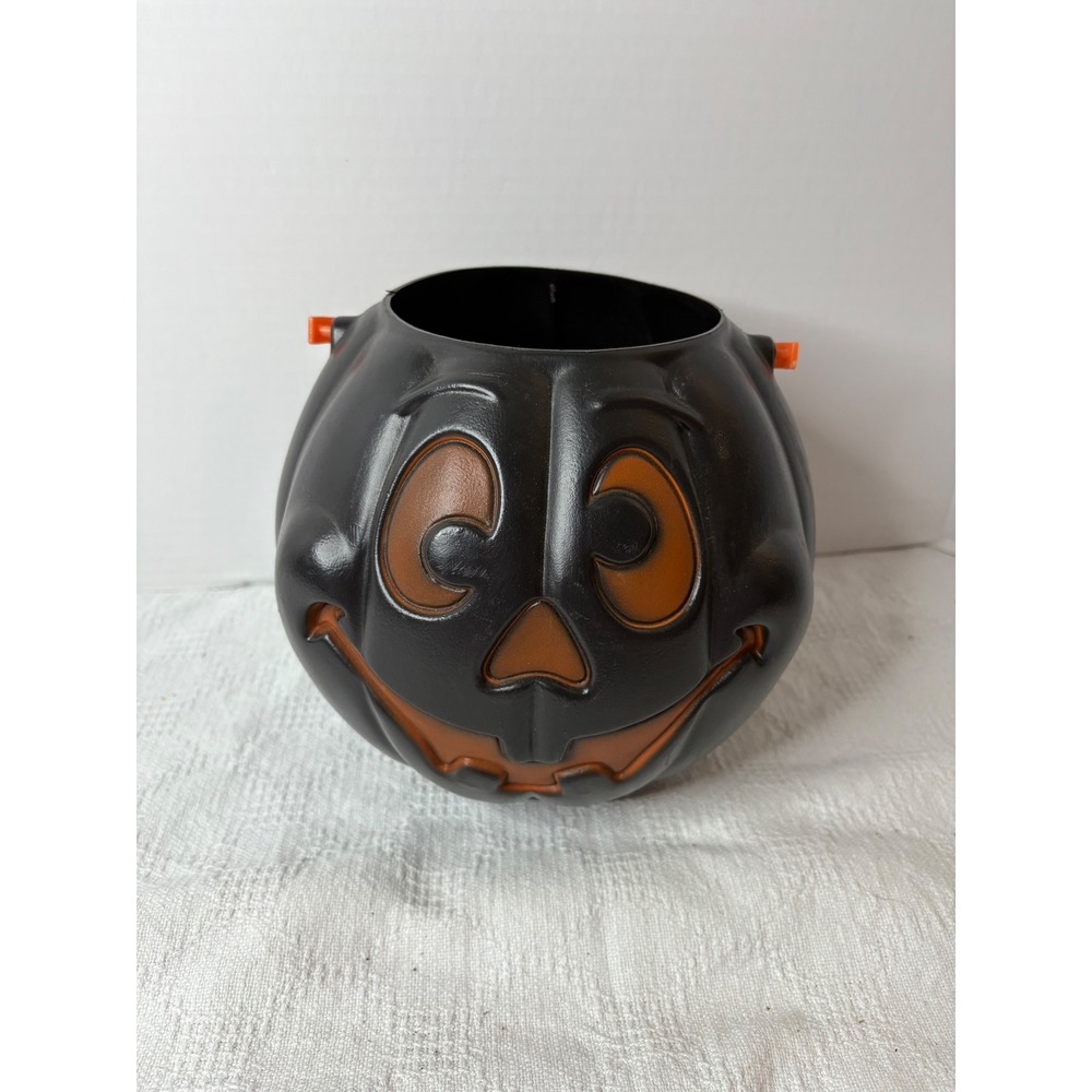 Grand Venture 1997 Halloween Pumpkin Bucket Candy Pail Black Orange Decor